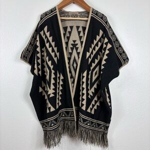 Do Everything in Love Black Aztec Poncho